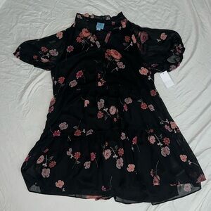 CeCe Ipanema Stroll Black Floral Print Dress